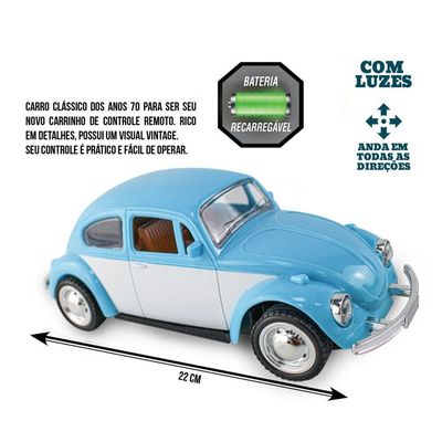 Carrinho De Controle Remoto Fusca Clássico Brinquedo Com Luz Azul