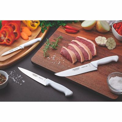Jogo De Facas Premium Com Lâminas Em Aço Inox E Cabos De Polipropileno Branco 3pçs - Tramontina