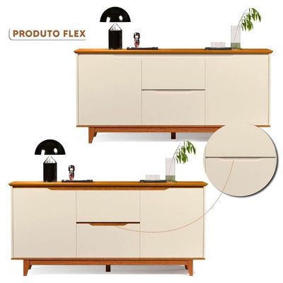 Aparador Buffet Flow 2 Portas 2 Gavetas 163cm Ej Móveis Off White Freijó