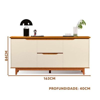 Aparador Buffet Flow 2 Portas 2 Gavetas 163cm Ej Móveis Off White Freijó