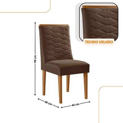 Mesa De Jantar Eloise Canto Copo 4 Cadeiras Moderna Mobília Veludo Marrom/naturalle