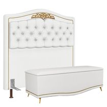 Cabeceira Casal 140Cm C/ Calçadeira Baú J02 Branco