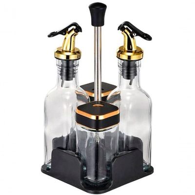 Porta Temperos Galheteiro Condimentos Dourado Suporte 4pçs