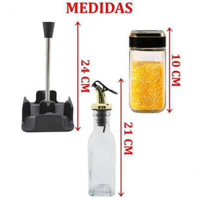 Porta Temperos Galheteiro Condimentos Dourado Suporte 4pçs