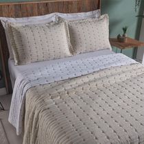 Cobre Leito Casal Padrão Decor Bordado 200 Fios 3 Peças - Avela
