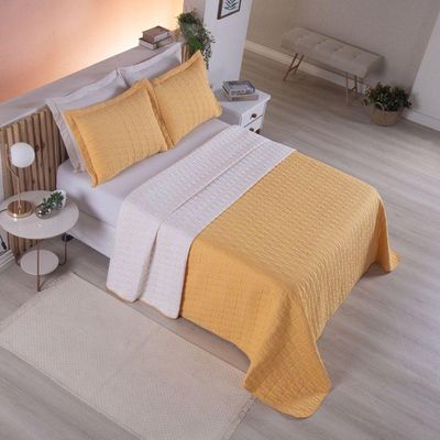 Cobre Leito King Cristal Percal 200 Fios Bordado 3 Peças - Amarelo