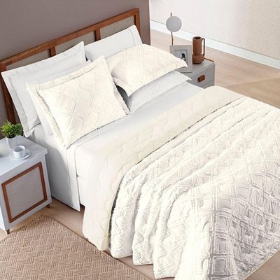 Cobre Leito Queen Aveline Micropercal 300 Fios 3 Peças - Off White