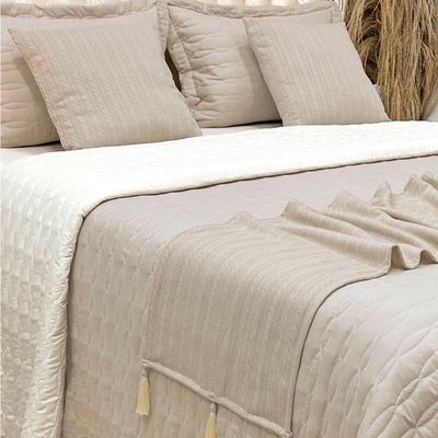 Cobre Leito Queen Decor Dupla Face Com Almofadas E Xale 8 Peças - Bege