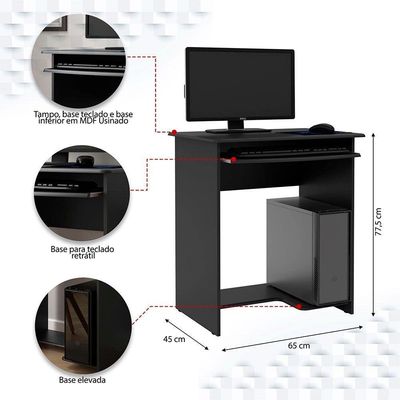 Mesa Escrivaninha Para Computador Prática 65cm Ej Móveis Preto