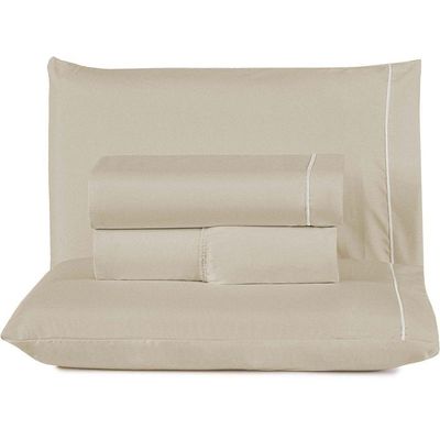 Kit Top Line Cobre Leito King 180 Fios + Jogo De Lençol - 7 Peças Cáqui