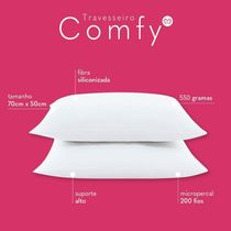 Kit Travesseiros Comfy Suporte Alto Fibra Siliconizada 550 Gramas 70cm X 50cm - 2 Unidades