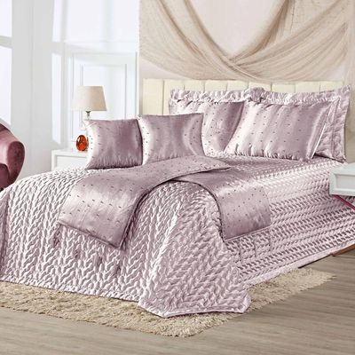Kit Cobre Leito Queen Perola Com Almofadas E Xale 10 Peças - Rose