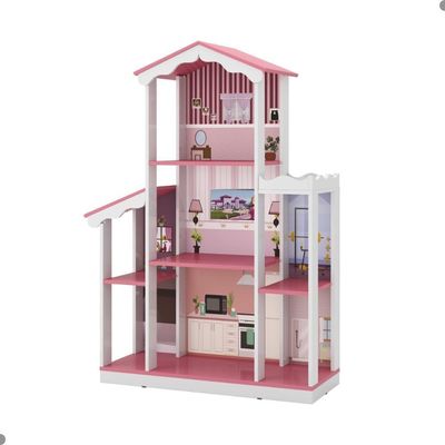 Casa De Boneca Adesivada 8 Cômodos Mugla Branco Rosa