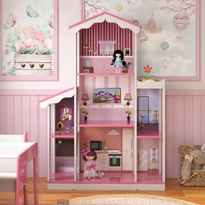 Casa De Boneca Adesivada 8 Cômodos Mugla Branco Rosa