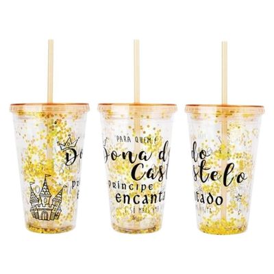 Copo De Plástico 450Ml Shine Teen Com Canudo - Art Brink