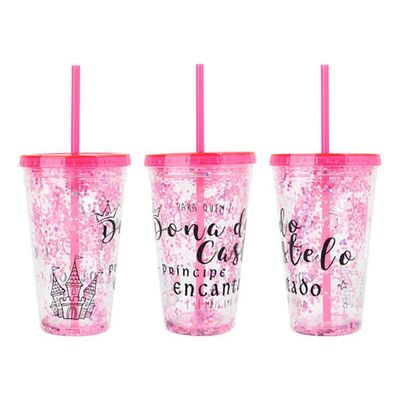 Copo De Plástico 450Ml Shine Teen Com Canudo - Art Brink