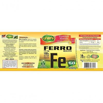 Kit 2 Ferro Quelato Fe 14Mg 60 Cápsulas Unilife