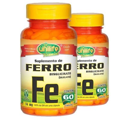 Kit 2 Ferro Quelato Fe 14Mg 60 Cápsulas Unilife