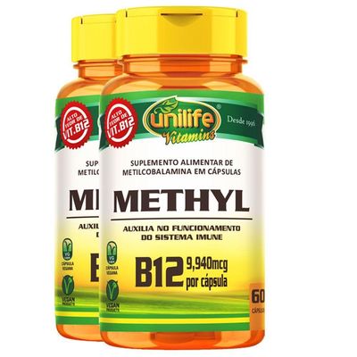 Kit 2 Vitamina B12 ? Metilcobalamina Unilife 60 Cápsulas