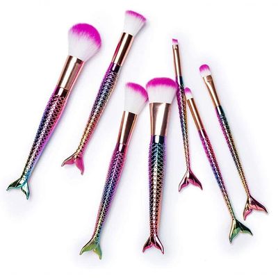 Pincel Pinceis De Maquiagem Kit Com 7 Pinceis Sereia Calda De Peixe Rosa