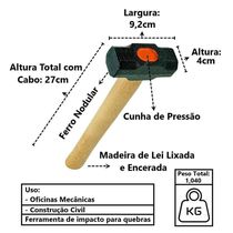 Marreta Cabo De Madeira Lixado Encerado Cunha Pressão 1kg