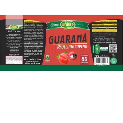 Guaraná 60 Cápsulas 500mg Unilife