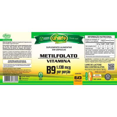 Metilfolato Unilife 60 Cápsulas 350mg