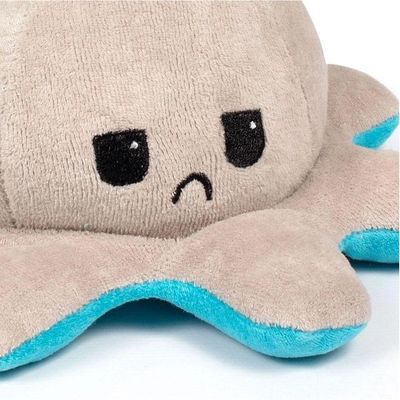 Polvo Humor Reversível De Pelúcia Feliz Triste Azul E Bege