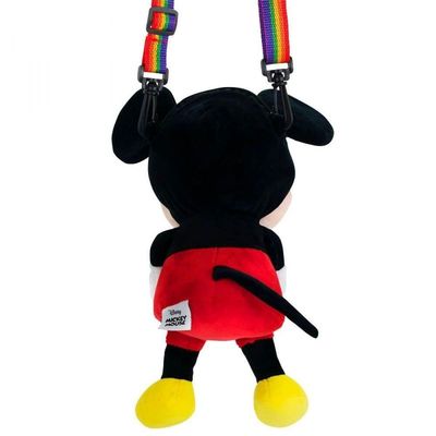 Mini Bolsa Pelúcia Mickey Coração Arco-íris 20cm - Disney