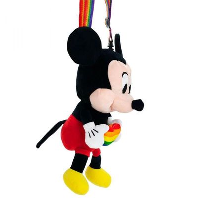 Mini Bolsa Pelúcia Mickey Coração Arco-íris 20cm - Disney