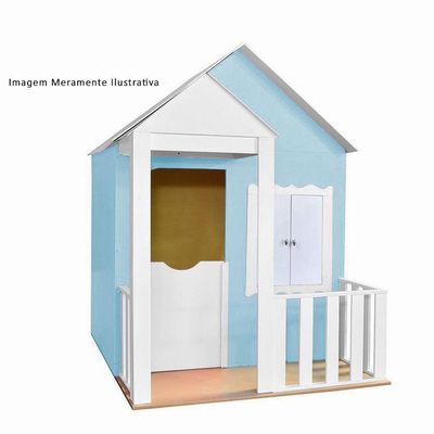 Casinha de Brinquedo com Cercado Azul Bebê e Branco