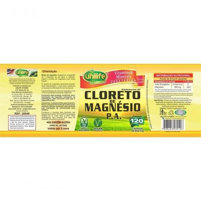 Kit 2 Cloreto De Magnésio P.A. 800Mg Unilife 120 Cápsulas