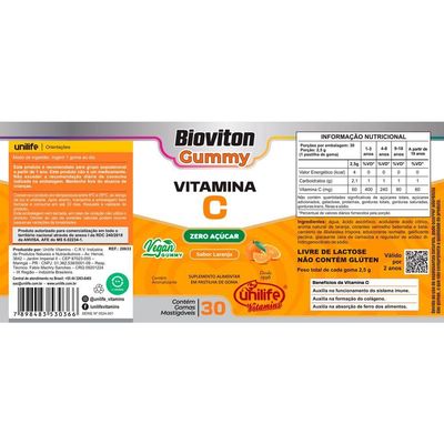 Gummy Vitamina C Laranja Unilife 30 Gomas