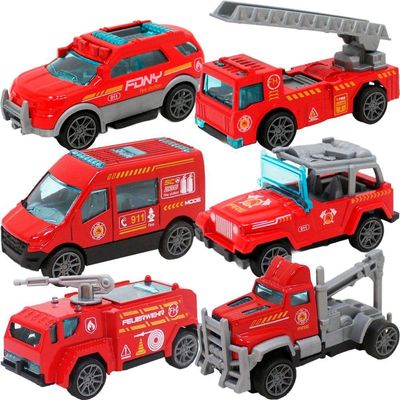 Kit 6 Carrinhos De Brinquedo Bombeiro Miniatura Colecionável