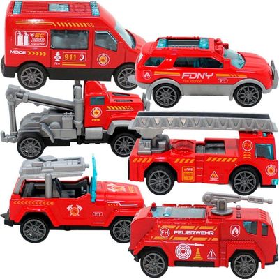 Kit 6 Carrinhos De Brinquedo Bombeiro Miniatura Colecionável