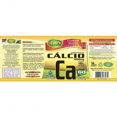 Cálcio Quelado Ca 60 Cápsulas Unilife