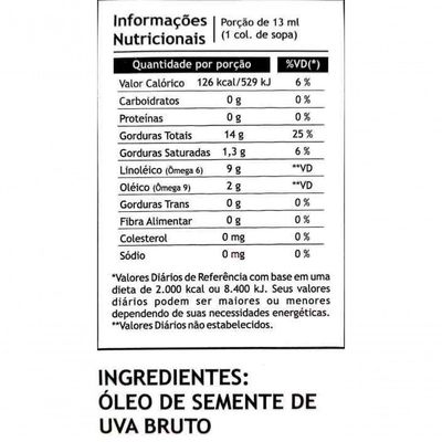 Óleo De Semente De Uva Extra Virgem Pazze 250ml
