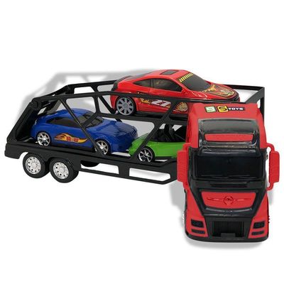 Caminhão Cegonheira Grande Com 3 Carrinhos Cor:vermelho