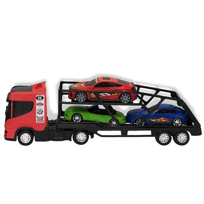 Caminhão Cegonheira Grande Com 3 Carrinhos Cor:vermelho