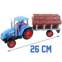 Brinquedo Trator Caçamba Madeira Miniatura Articulável Azul Fricção