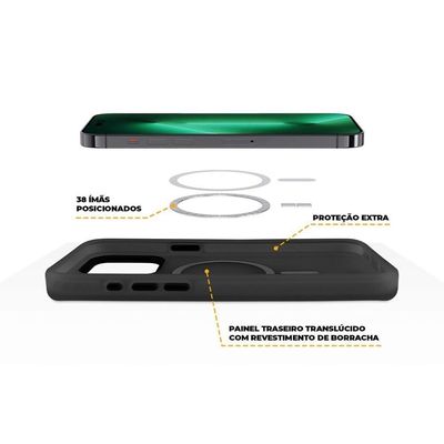 Kit Capa Magsafe Pro Preta E Pelicula Nano Vidro Para Iphone 15 Plus - Gshield