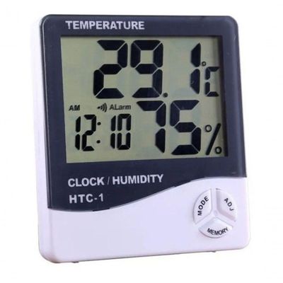 Termo Higrômetro Medidor Temperatura Umidade Relógio Digital