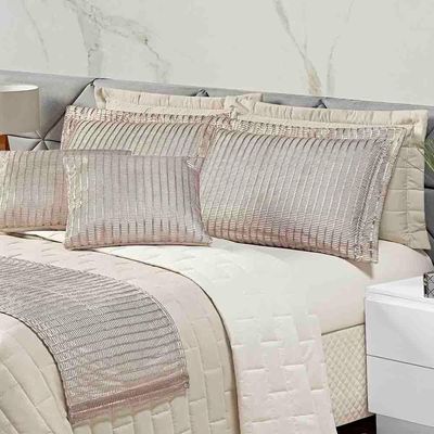 Kit Cobre Leito Colcha Luxo Queen 10 Peças Micropercal 200 Fios Dupla Face Xale Brilhante - Bege