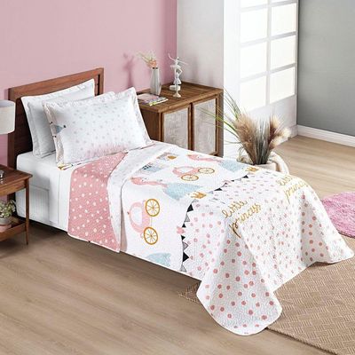 Kit Cobre Leito Colcha Solteiro Infantil Fantasy Dupla Face Microfibra 2 Peças - Princesinha Branco