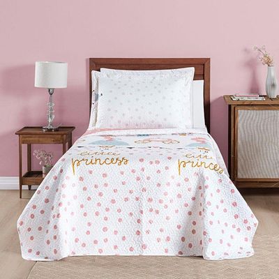 Kit Cobre Leito Colcha Solteiro Infantil Fantasy Dupla Face Microfibra 2 Peças - Princesinha Branco