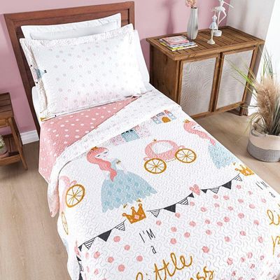 Kit Cobre Leito Colcha Solteiro Infantil Fantasy Dupla Face Microfibra 2 Peças - Princesinha Branco