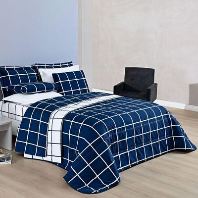 Cobre Leito King Square Micropercal 200 Fios 3Pç - Azul