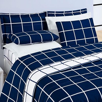 Cobre Leito King Square Micropercal 200 Fios 3Pç - Azul
