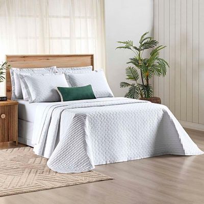 Kit Cobre Leito Colcha Quality King 3 Peças Percale 200 Fios Bordado - Branco
