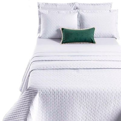 Kit Cobre Leito Colcha Quality King 3 Peças Percale 200 Fios Bordado - Branco